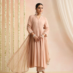 Khushal K Women Cotton Kurta and Palazzo With Dupatta Set - Peach