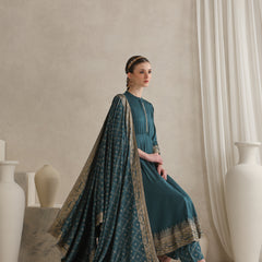 Ethnic Motifs Printed Mandarin Collar A-Line Kurta With Trousers And Dupatta