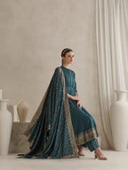 Ethnic Motifs Printed Mandarin Collar A-Line Kurta With Trousers And Dupatta