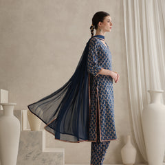 Floral Printed V-Neck Pure Cotton Kurta With Palazzos And Dupatta