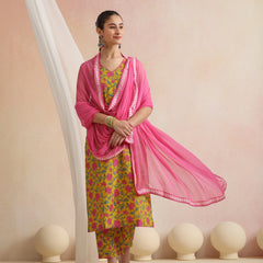 Khushal K Women Cotton Kurta Palazzo Dupatta Set - Yellow
