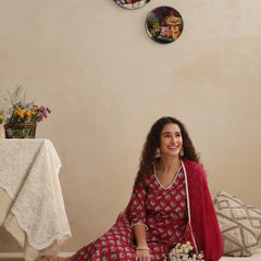 Khushal K Women Pink Floral Printed Regular Pure Cotton Kurta & Palazzo With Dupatta