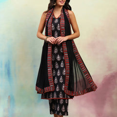 Ethnic Motifs Printed Regular Pure Cotton Straight Kurta with Palazzos & Dupatta