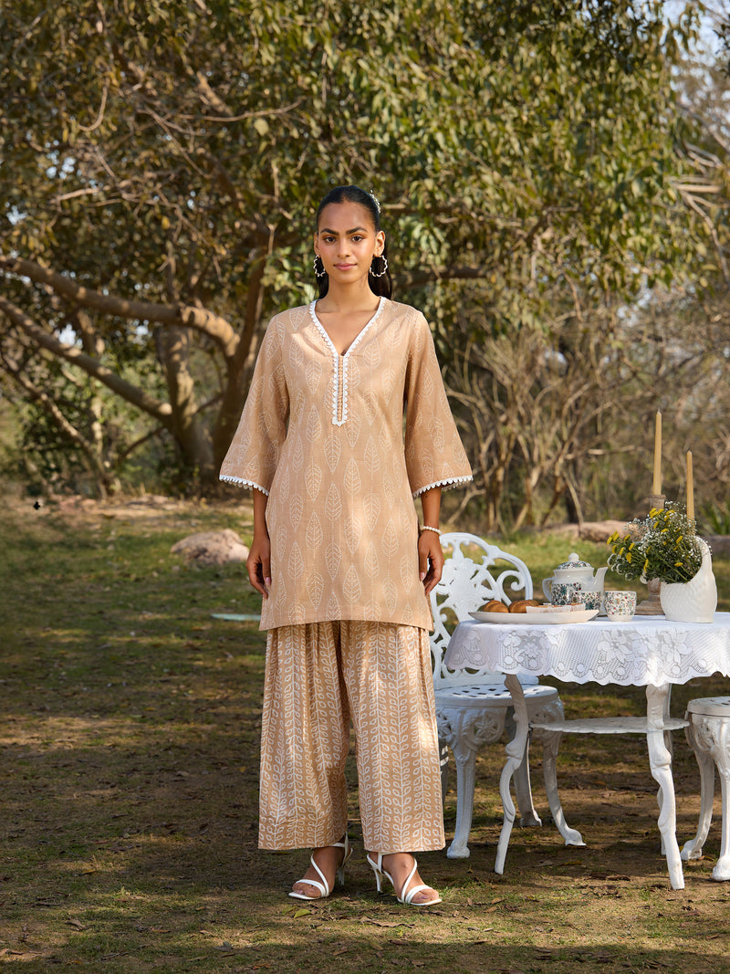 Khushal K Women Printed Regular Pure Cotton brown Kurta & Farsi Salwar