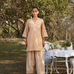 Khushal K Women Printed Regular Pure Cotton brown Kurta & Farsi Salwar