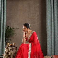 Red Poly Chiffon Fashion Saree