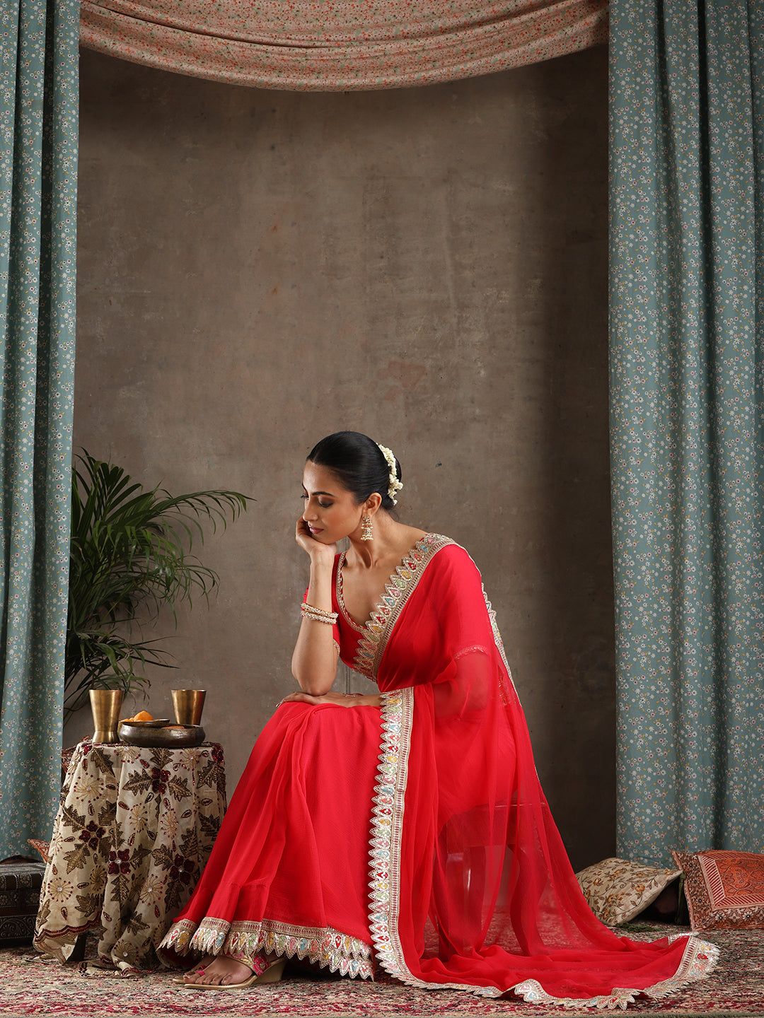 Red Poly Chiffon Fashion Saree