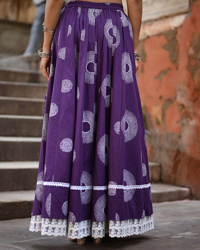 Khushal K Women's Purple Printed Cotton Flared Maxi Skirt