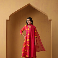 Khushal K Geometric Printed V-Neck Pure Cotton A-Line Kurta set