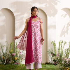 Khushal K Women Cotton Kurta And Palazzo With Dupatta Set - Maroon