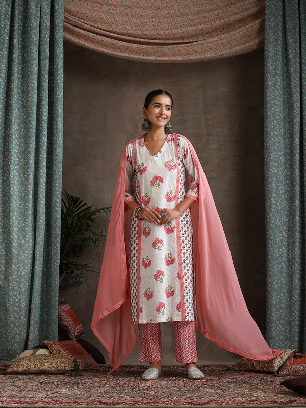 Khushal K Women Floral Printed Regular Straight Kurta set
