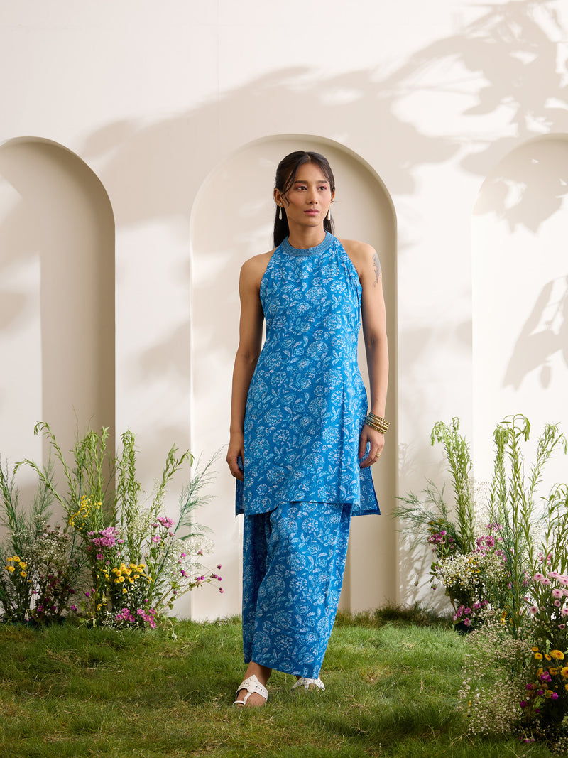 Khushal K Women Cotton Kurti With Farshi Salwar Set - Blue