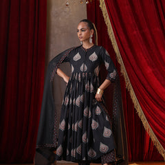 Khushal K Women Cotton kurta and palazzo with dupatta set - Black
