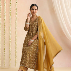 Women Ethnic Motifs Printed Cotton Anarkali Kurta with Palazzos & Dupatta