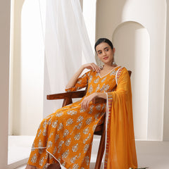 Women Floral Printed Regular Pure Cotton Kurta with Palazzos & With Dupatta