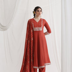 Khushal K Ethnic Motifs Rust  Anarkali Sequinned Kurta set