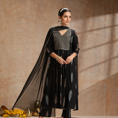 Ethnic Motifs Printed V-Neck Empire A-Line Kurta With Trousers & Dupatta
