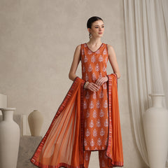 Floral Printed Pure Cotton Straight Kurta With Palazzo And Dupatta