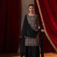 Khushal K Women Cotton kurta and palazzo with dupatta set - Black