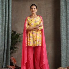 Khushal K Women Floral Printed Yellow Regular Pure Cotton Kurta set