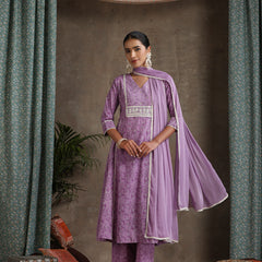 Purple and white Kurta with trouser & dupatta