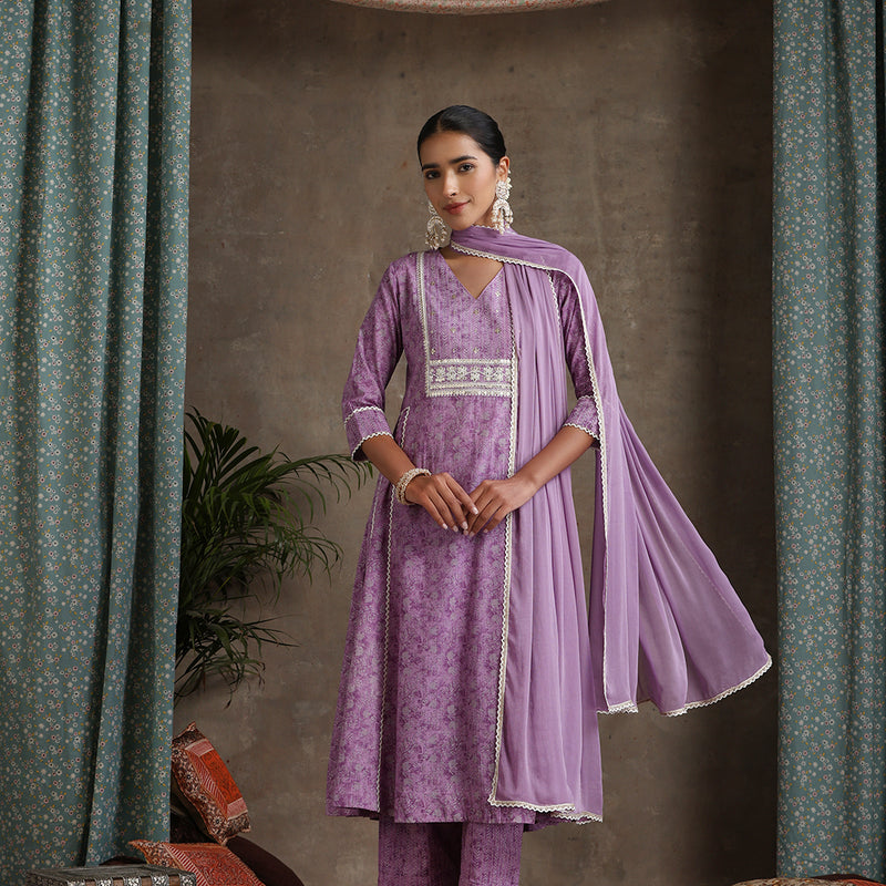 Purple and White Kurta with Trouser & Dupatta - Khushal K - Image 8
