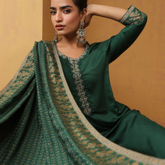 Khushal K Ethnic Motifs Embroidered Zari Notch Neck Straight Kurta set