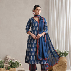 Women Floral Printed Regular Pure Cotton Kurta with Palazzos & With Dupatta
