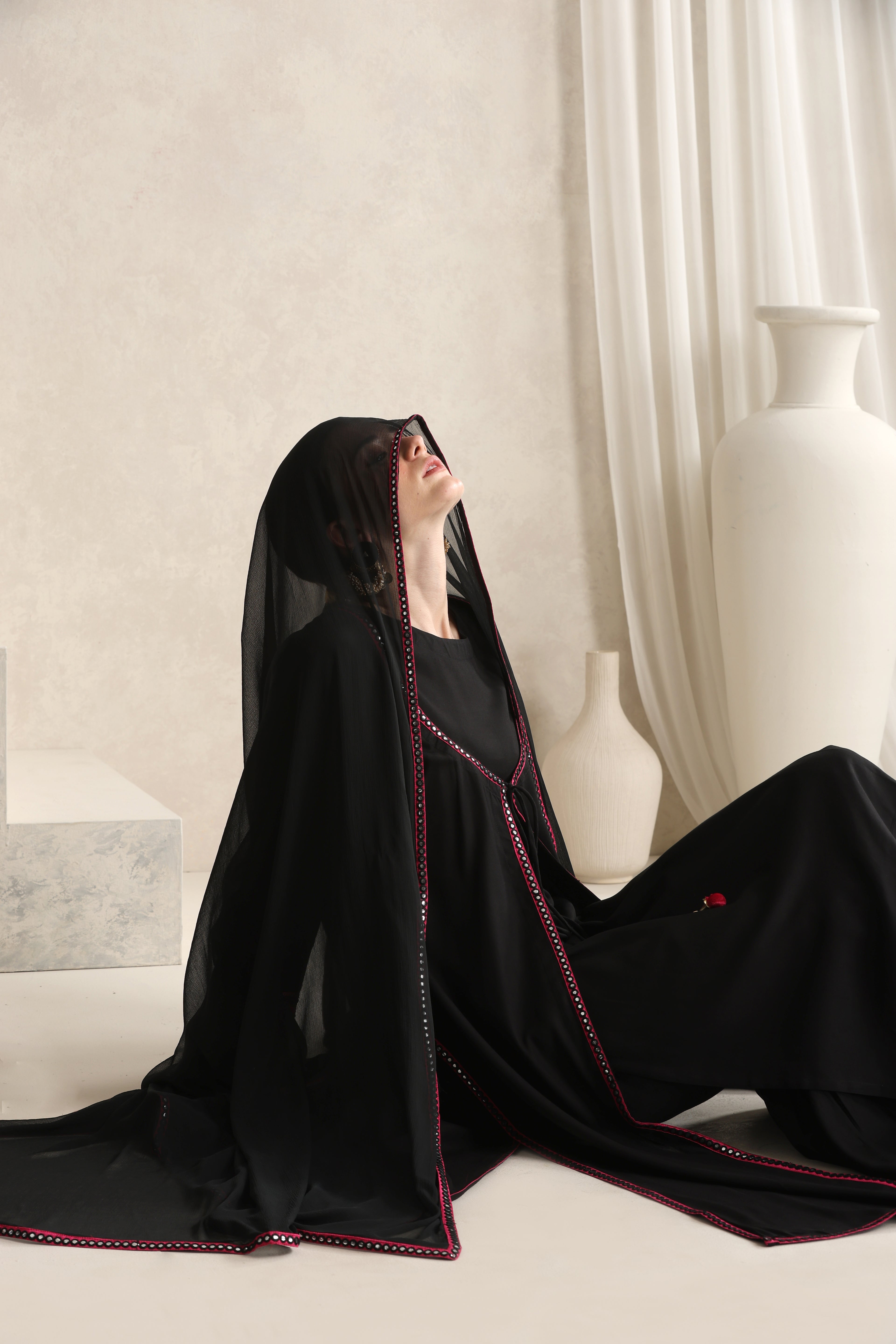 Geometric Embellished Mirror Work A-Line Kurta With Sharara & Dupatta