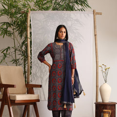 Khushal K Women Cotton kurta and Afghani Salwar with dupatta set - Blue