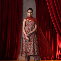 Khushal K Women Cotton kurta and palazzo with dupatta set - Rust