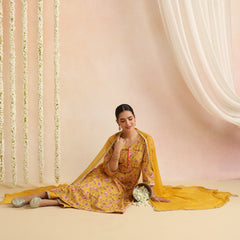 Women Floral Printed Cotton A-Line Kurta with Trousers & Dupatta