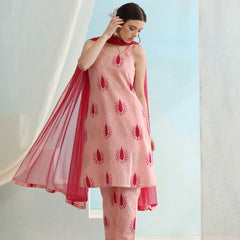 Floral Printed Pure Cotton Straight Kurta with Trousers & Dupatta