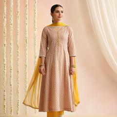 Off-White Block Print Kurta Set with Sunshine Yellow Dupatta