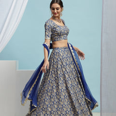 Printed V-Neck Ready to Wear Lehenga & Blouse With Dupatta