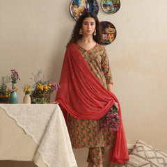 Khushal K Women Floral Printed Regular Pure Cotton Green Kurta & Palazzo With Dupatta