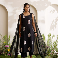 Khushal K Women Cotton Kurta And Palazzo With Dupatta Set - Black