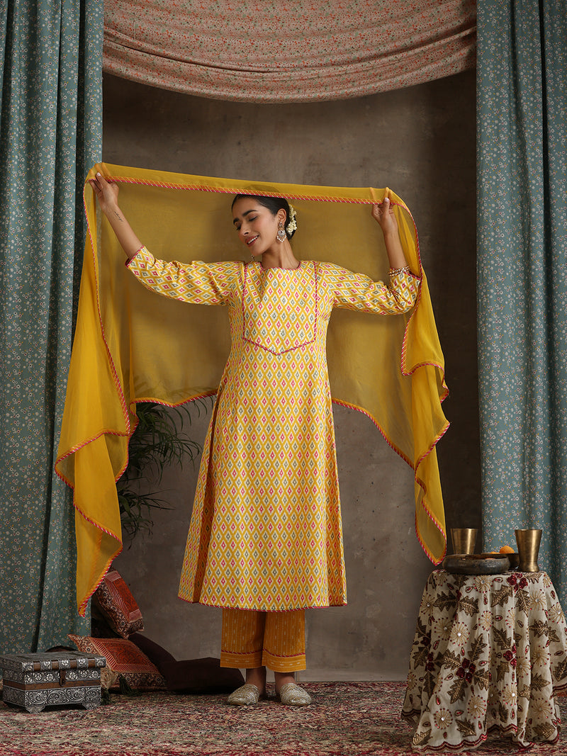 Khushal K Women Geometric Printed Cotton A-Line Kurta set