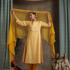 Khushal K Women Geometric Printed Cotton A-Line Kurta set