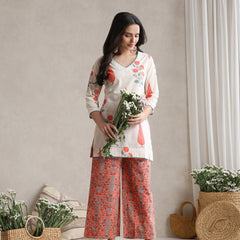 Printed Cotton V-Neck Tunic With Palazzo Co-Ords