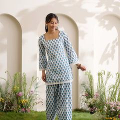 Khushal K Women Cotton Kurti With Farshi Salwar Set - Blue