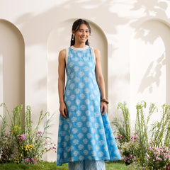 Khushal K Women Cotton Kurta With Palazzo Set - Blue
