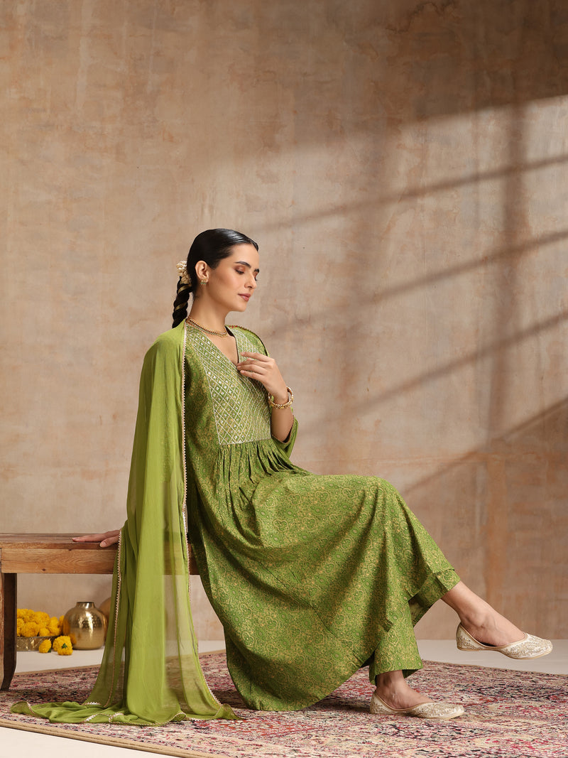 Women Ethnic Motifs Printed Sequinned Anarkali Kurta with Trousers & Dupatta