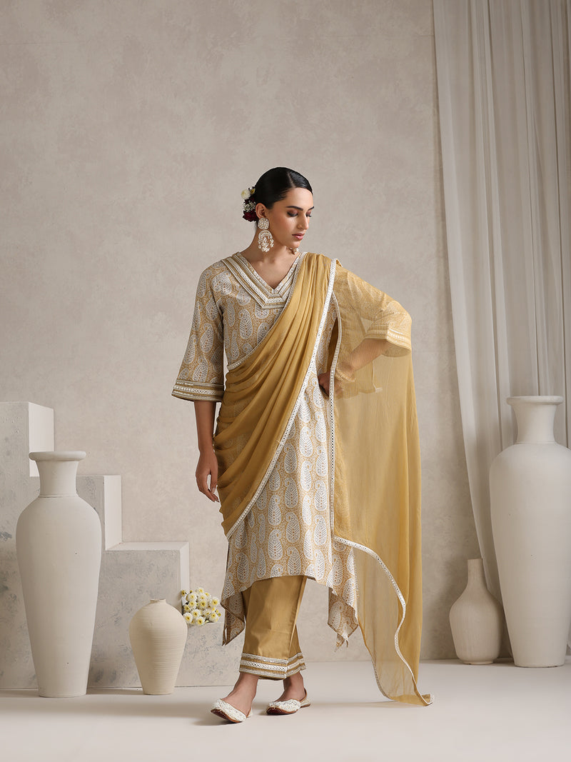 Khushal K Ethnic Motifs Embroidered Mirror Work A-Line Kurta set