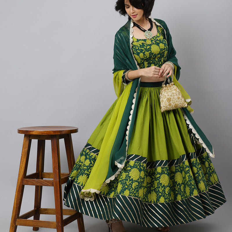 Floral Printed Cotton Lehenga & Blouse with Dupatta - Khushal K - Image 7
