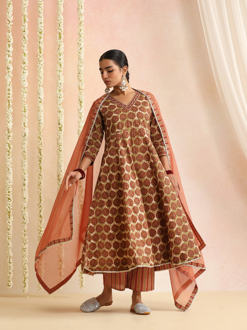 Women Ethnic Motifs Printed Cotton A-Line Kurta with Palazzos & Dupatta