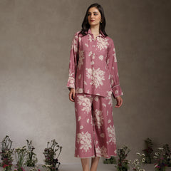 Floral Printed Mauve Co-ord Set with Flared Sleeves