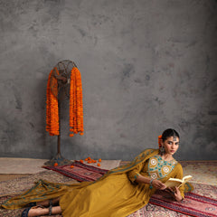 Khushal K Women Cotton Kurta Palazzo Dupatta Set - Mustard