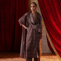 Khushal K Women Cotton kurta and palazzo with dupatta set - Brown