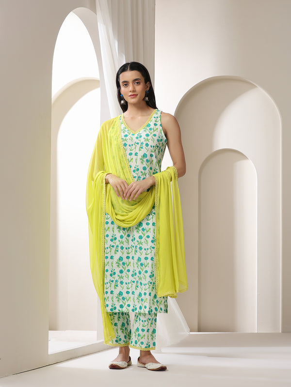 Khushal K Women Floral Printed Regular Pure Cotton Kurta set